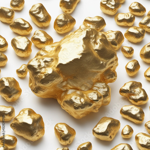 AI generated collection of gold nuggets on a white background