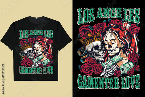 Japanese Retro Harajuku Ukiyo-LOS ANGELES CAMTENCER LOVE Men's Women's T-Shirt
