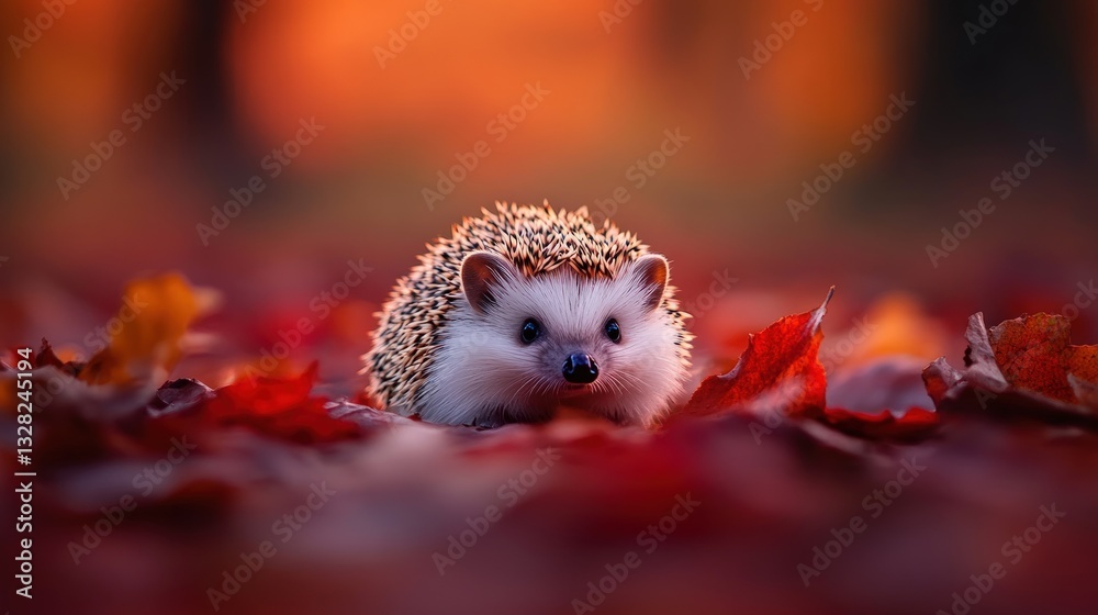 Obraz premium Adorable hedgehog nestled amidst autumn leaves