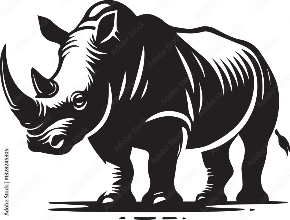 Fototapeta premium rhino vector illustration, rhino logo design, rhino vector icon, rhino silhouette vector, rhino silhouette vector black and white