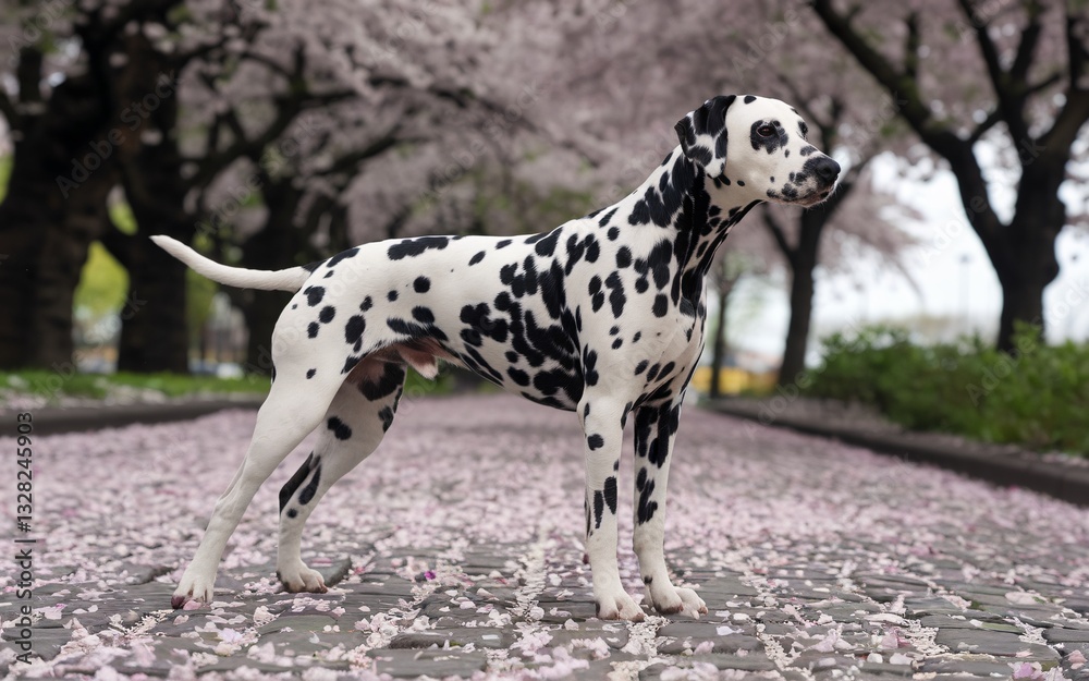 Pet Influencer, Dalmatian in Cherry Blossom Pathway Pet Influencer, Dalmatian in Cherry Blossom Pathway
