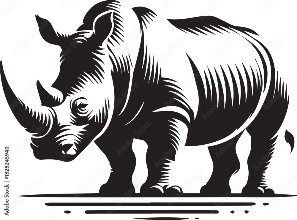 Fototapeta premium rhino vector illustration, rhino logo design, rhino vector icon, rhino silhouette vector, rhino silhouette vector black and white