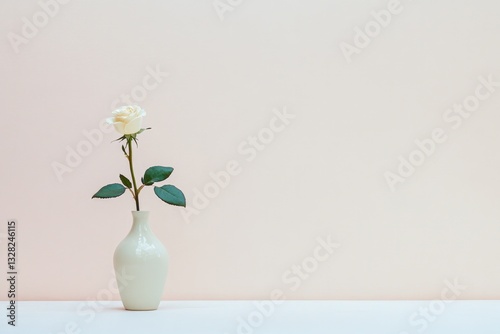 Wallpaper Mural solitary elegant vase containing single blooming rose stands on plain white surface against serene pastel-colored wall Torontodigital.ca