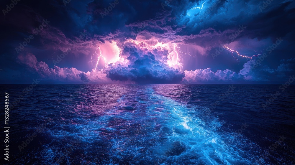 Naklejka premium Dramatic ocean storm with lightning.