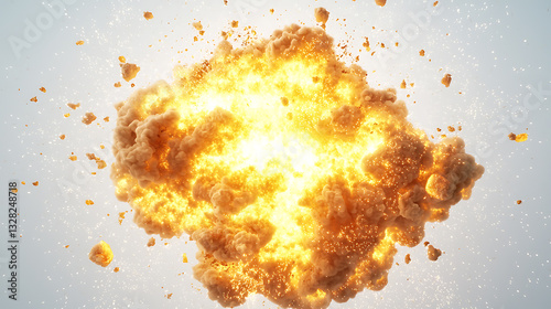 Explosive fireball eruption open field visual effects bright environment aerial view catastrophic concept