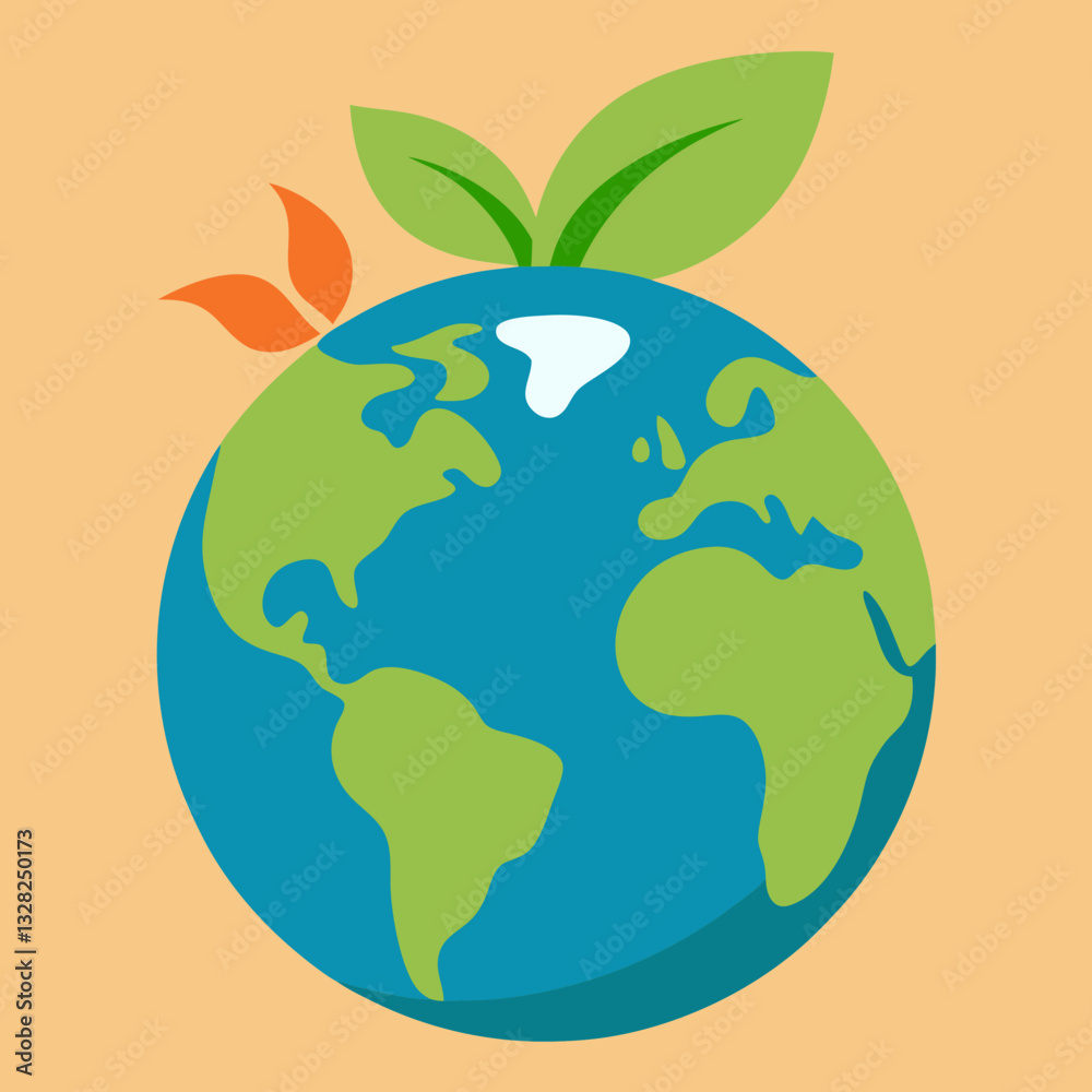 green earth with green leaves vector art illustration. earth day logo green earth with green leaves vector art illustration. earth day logo
