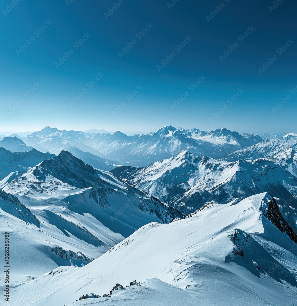 Majestic Snow-Capped Mountains Under Clear Blue Skies with Endless Horizon and Stunning Natural Landscape Views in Winter Season Majestic Snow-Capped Mountains Under Clear Blue Skies with Endless Horizon and Stunning Natural Landscape Views in Winter Season