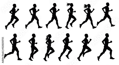Wallpaper Mural Run, set of running people, vector silhouettes. Group of men and women runners ,isolated on transparent background

 Torontodigital.ca