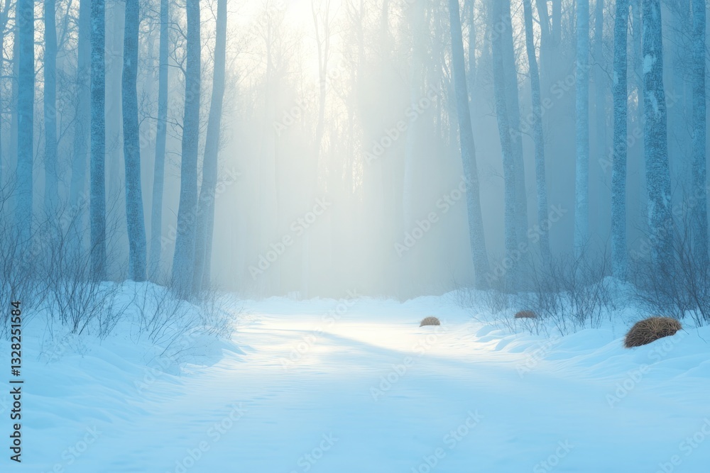 Naklejka premium winter scene of tranquil forest with hidden signs of hibernating animals like burrows and nests adding subtle details