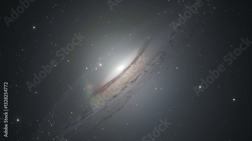 A detailed, isolated elliptical galaxy with a dense core surrounded by scattered stars and soft cosmic dust, against a dark space backdrop.