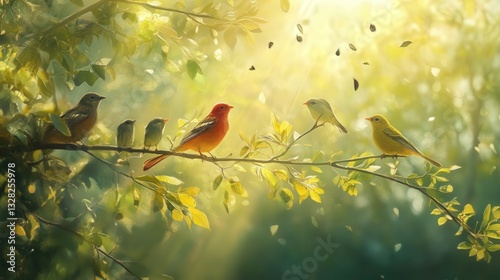 springtime morning filled with chirping birds and rustling leaves.