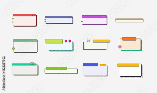 Retro UI Frame Text Box Element Set.