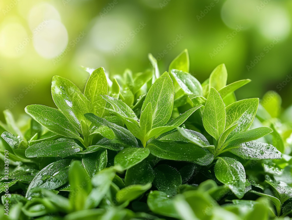 lush green plant thrives atop another, radiating serenity and freshness in soft sunlight of garden