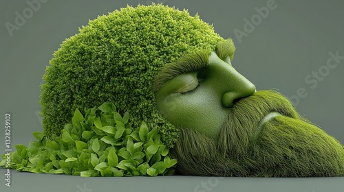 Green Man with Nature Elements, Serene Face Surrounded by Lush Leaves and Moss
