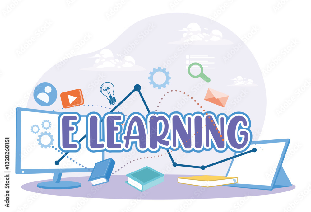 Naklejka premium Online education with digital elements and educational symbols.