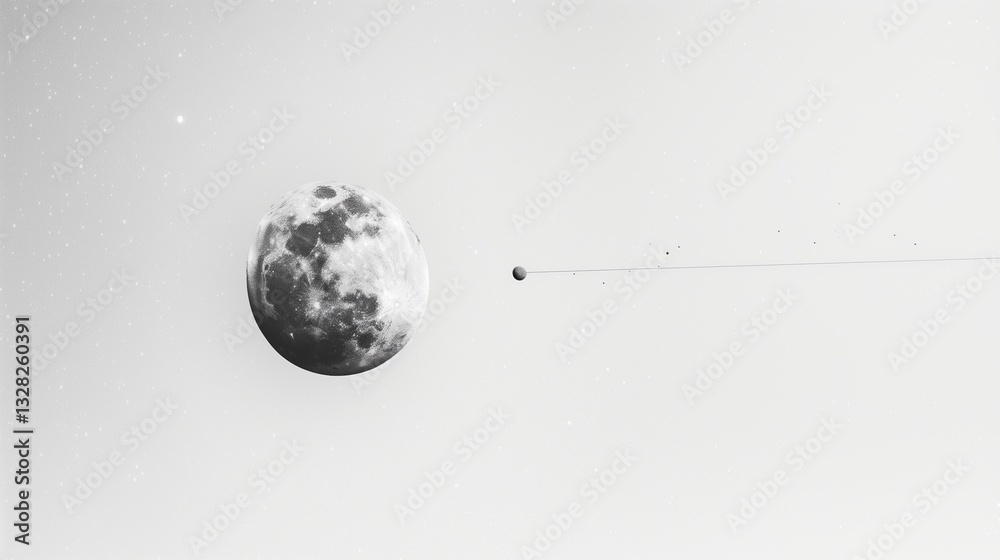 Fototapeta premium A simple yet striking image of a waning gibbous moon accompanied by a few distant stars, isolated on a clean white background with soft lighting.