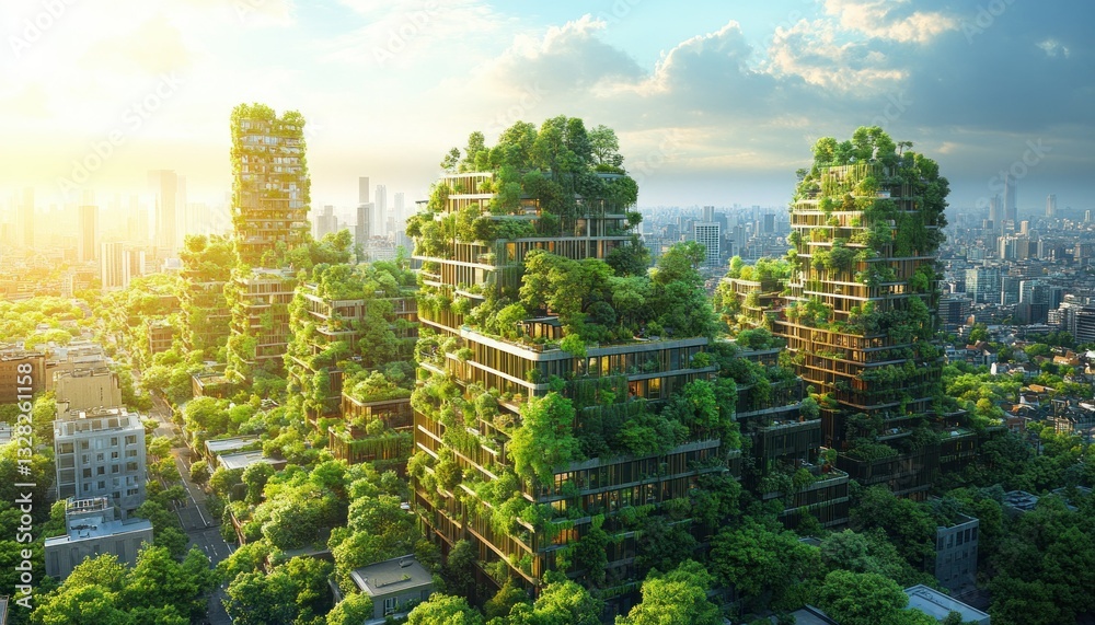 Obraz premium Modern Urban Architecture with Lush Greenery and Eco-Friendly Design Elements