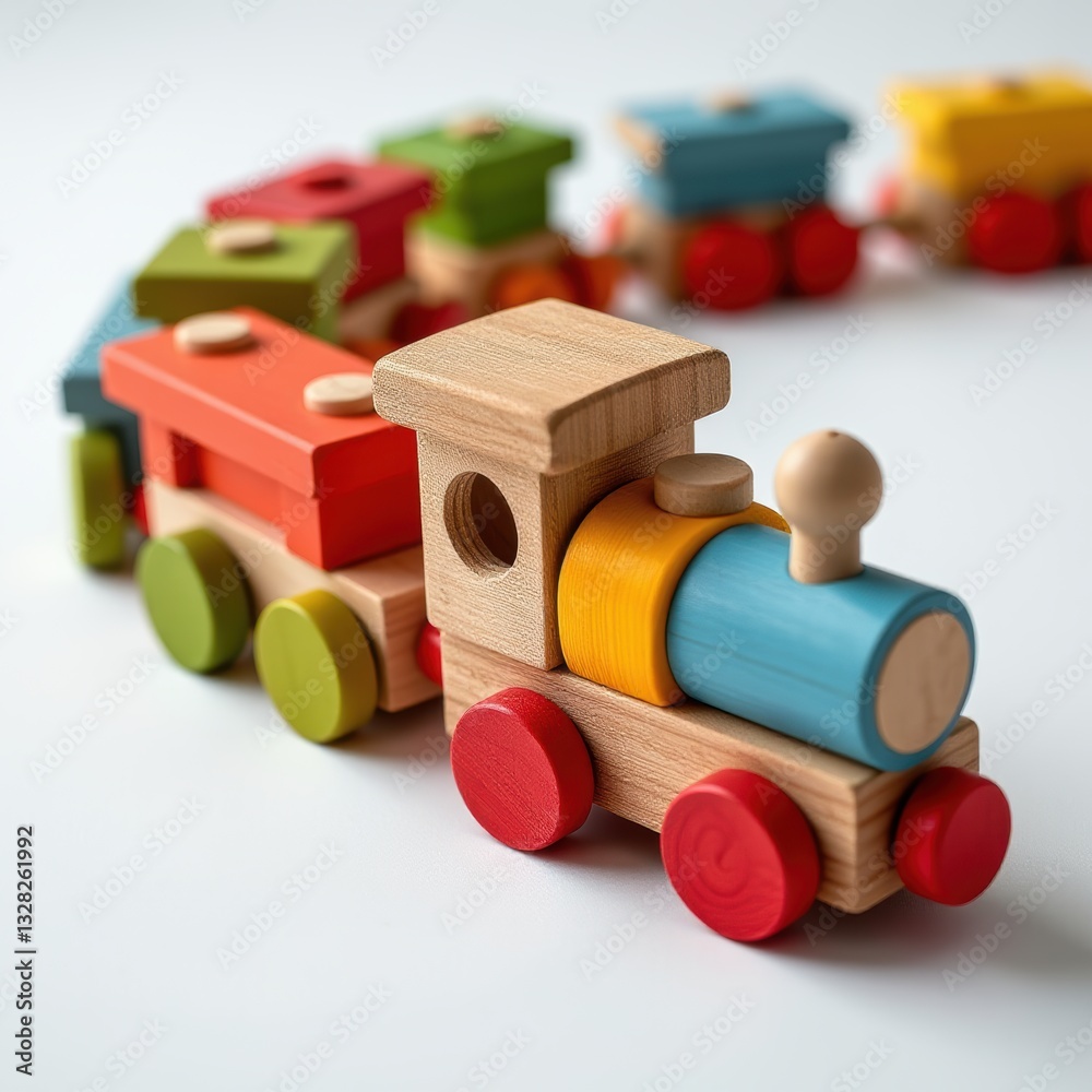 Colorful Wooden Toy Train Set for Children and Playtime Activities