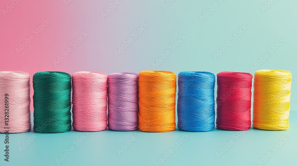 A vibrant collection of sewing threads in various colors arranged on a bright surface pic A vibrant collection of sewing threads in various colors arranged on a bright surface pic