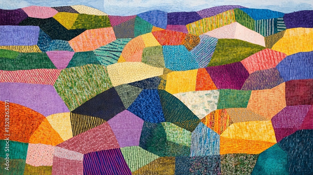 A vibrant patchwork of farmland fields seen from above, with distinct geometric patterns pic A vibrant patchwork of farmland fields seen from above, with distinct geometric patterns pic