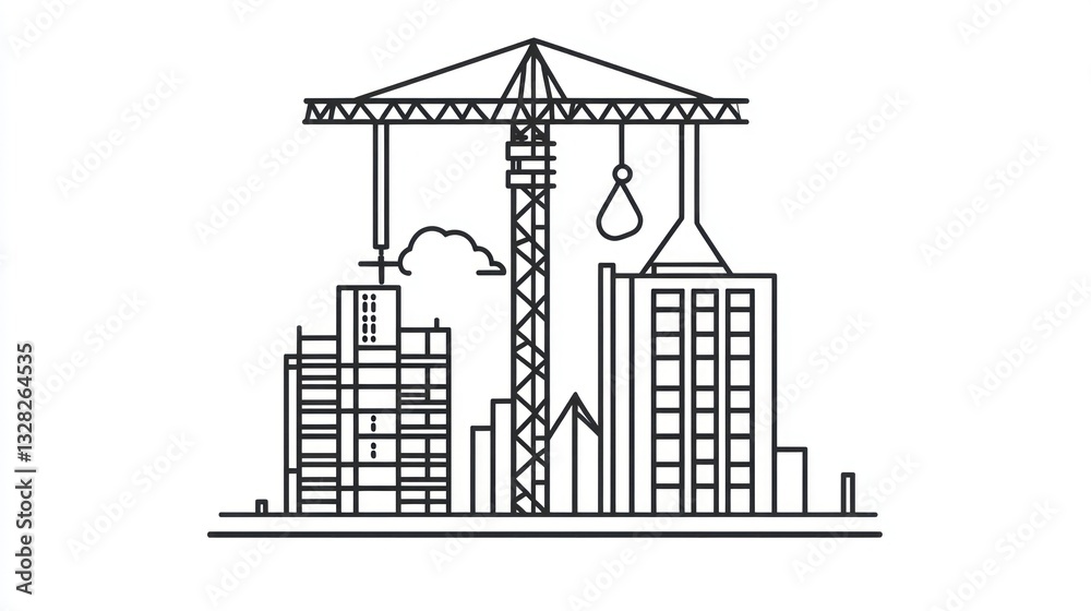 Fototapeta premium Construction Site Crane Lifting Building