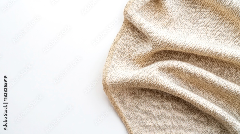 Fototapeta premium close-up shot of textured fabric lay gently draped to showcase weave pattern and softness with upper left quadrant