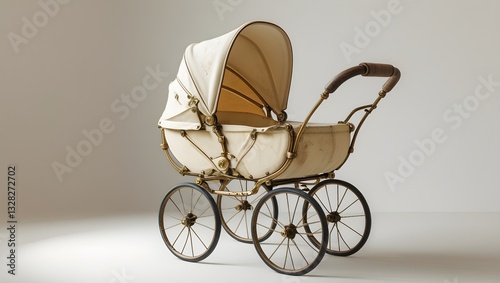 Modern baby stroller on a white background,A baby stroller with a brown leather seat,Elegant baby stroller with modern design,
baby stroller, isolated white background