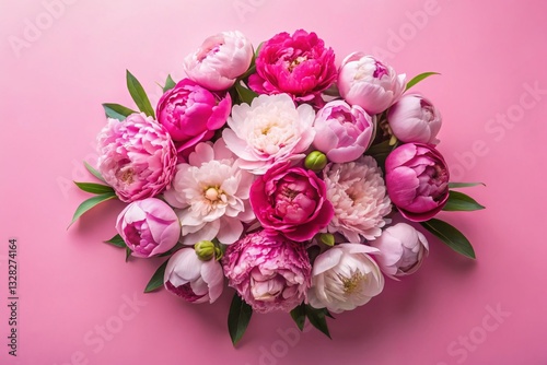 Wallpaper Mural Pink Background Flat Lay: Beautiful Mixed Peony Bouquet, Top View, Space for Text Torontodigital.ca