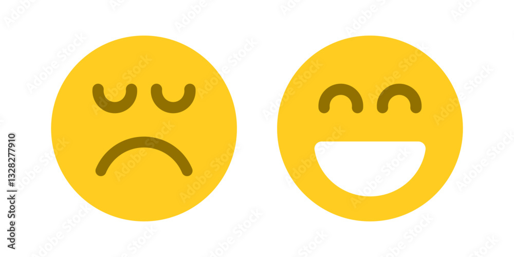 Fototapeta premium Smiling emoji with open mouth and sad emoji. vector illustration