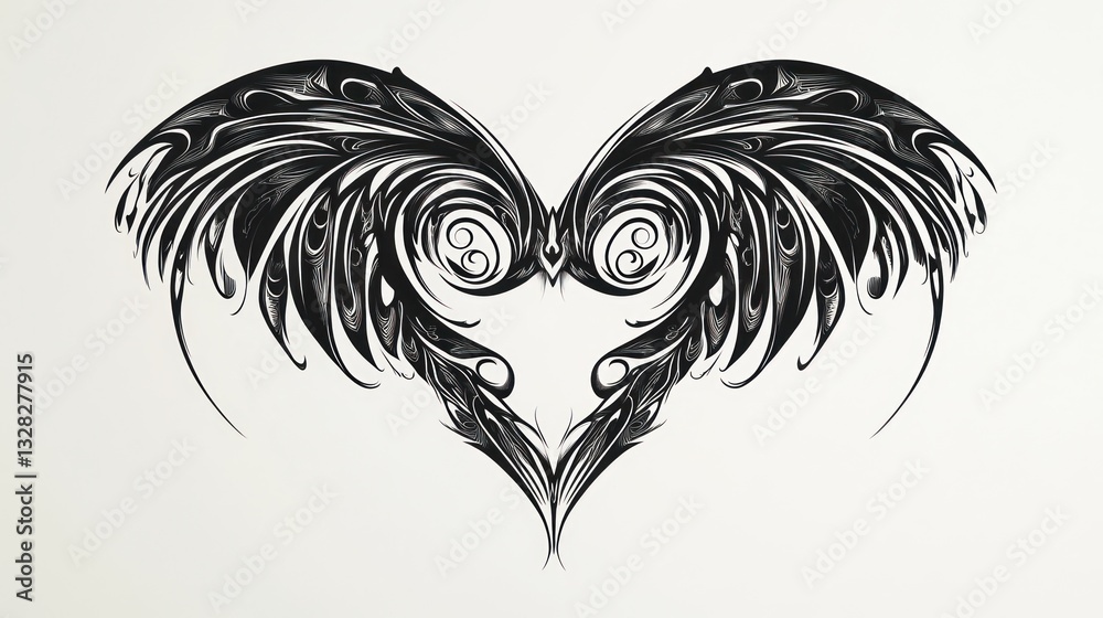 Obraz premium Ornate Wings Heart Shape Tattoo Design