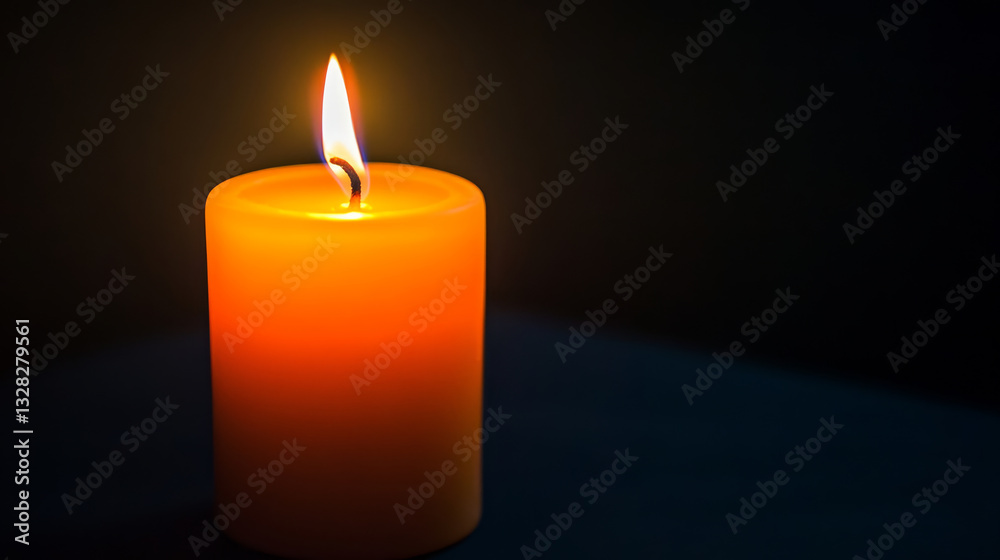 Bright orange candle glowing softly in dark, creating warm ambiance Bright orange candle glowing softly in dark, creating warm ambiance