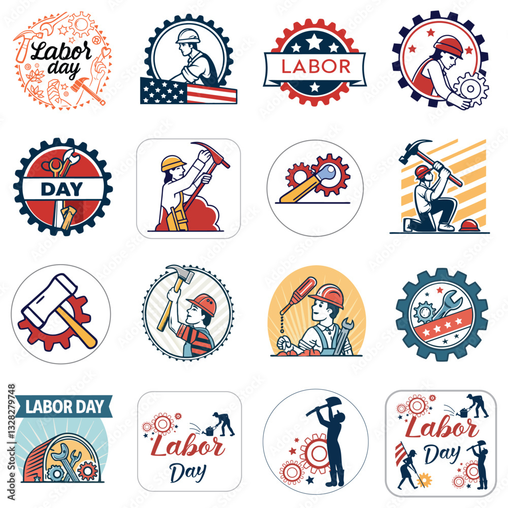 Fototapeta premium Collection of Labor Day themed illustrations and icons, labor day all elements icon set