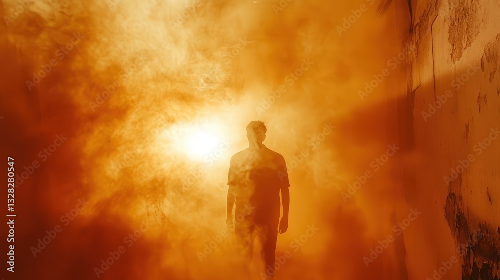 Fototapeta premium the sun barely visible through thick orange smoke.