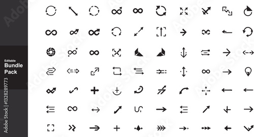 Vector Arrow Icon Set: Bundle Pack of Modern, Minimalist Design Elements for UI/UX, Graphic Design, and Web Development Projects