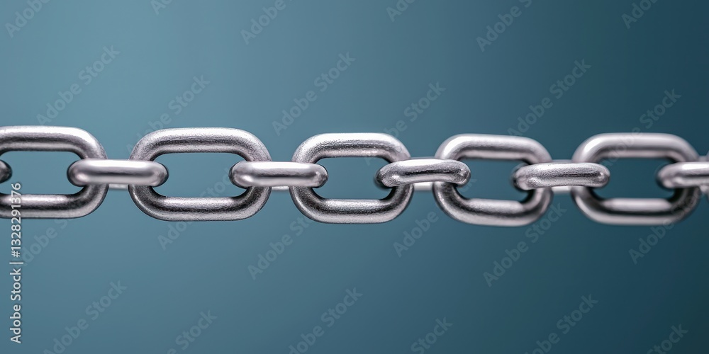 Obraz premium A close-up of a metallic chain against a gradient background, showcasing its links and shiny texture in a sleek presentation.