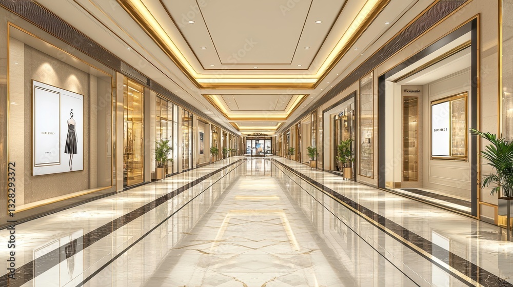 Obraz premium Elegant shopping mall corridor urban location architectural design modern environment wide-angle view