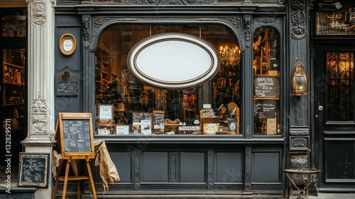 Charming vintage bookstore front quaint street retail store display urban environment eye-level view community hub