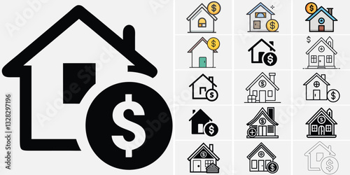 Real Estate Finance Icons - Mortgage, Investment, and Property Value Vector Set