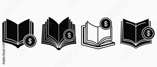 Book with Dollar Sign Icon Set, Finance & Education Vector ,Money & Learning Symbol
