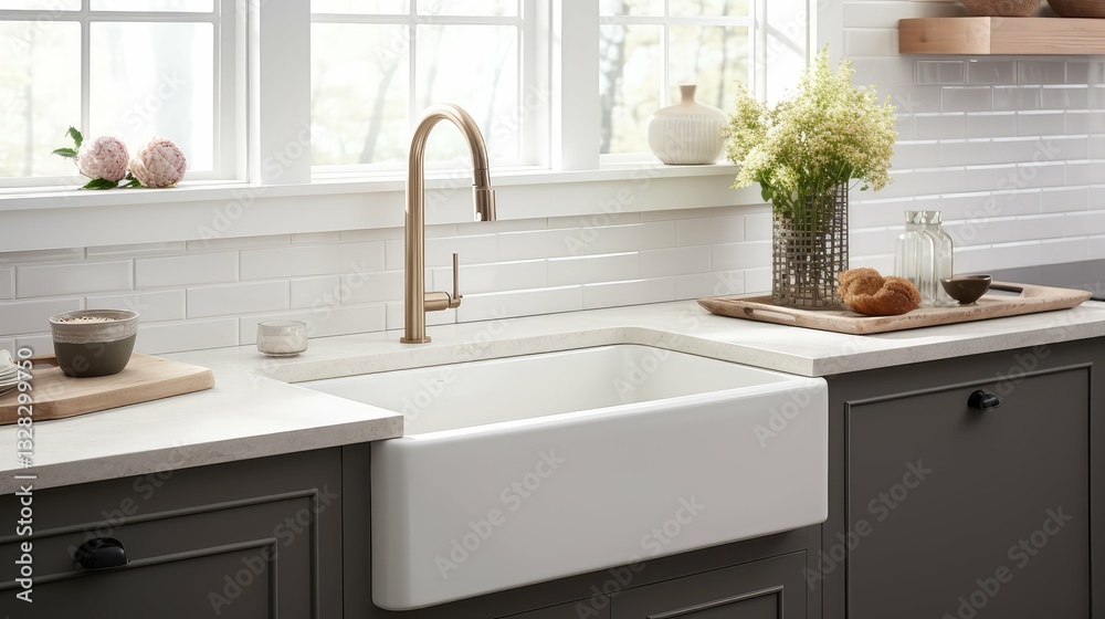 Fototapeta premium apron white kitchen sink