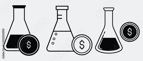 Science and Finance – Money and Chemistry Icons Set, financial chemistry Set
