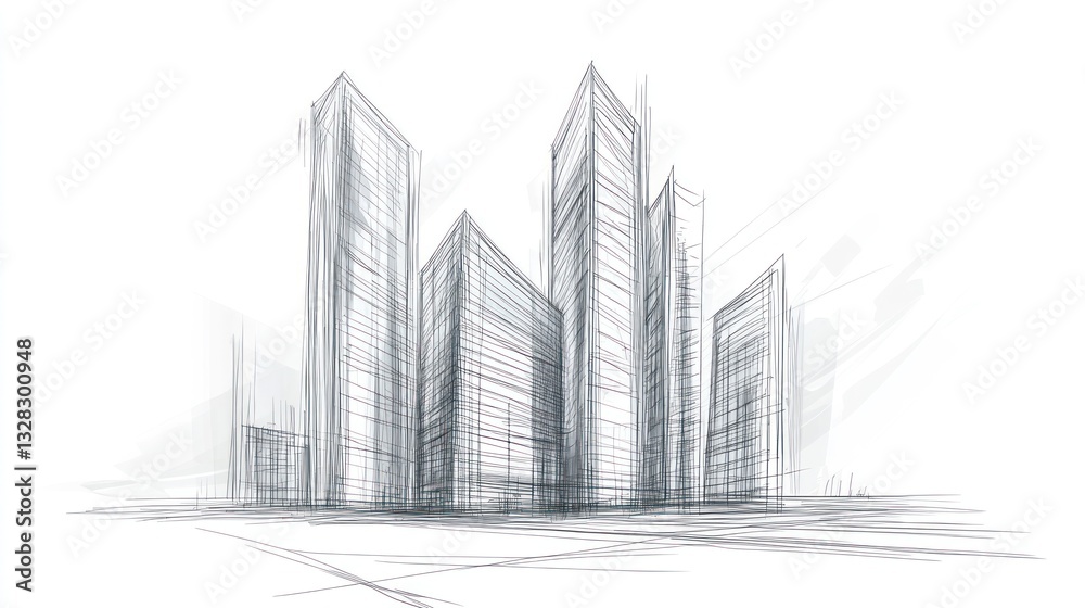 Fototapeta premium Architectural Sketch of City Skyline - Urban Design Concept