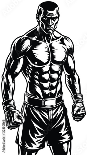 Black silhouette of an athlete boxer on a white background
