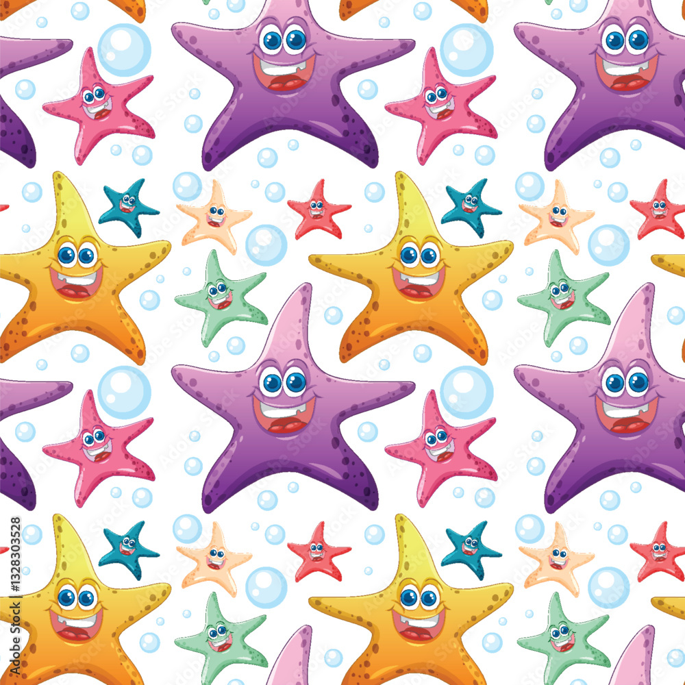 Obraz premium Colorful Starfish Pattern with Bubbles