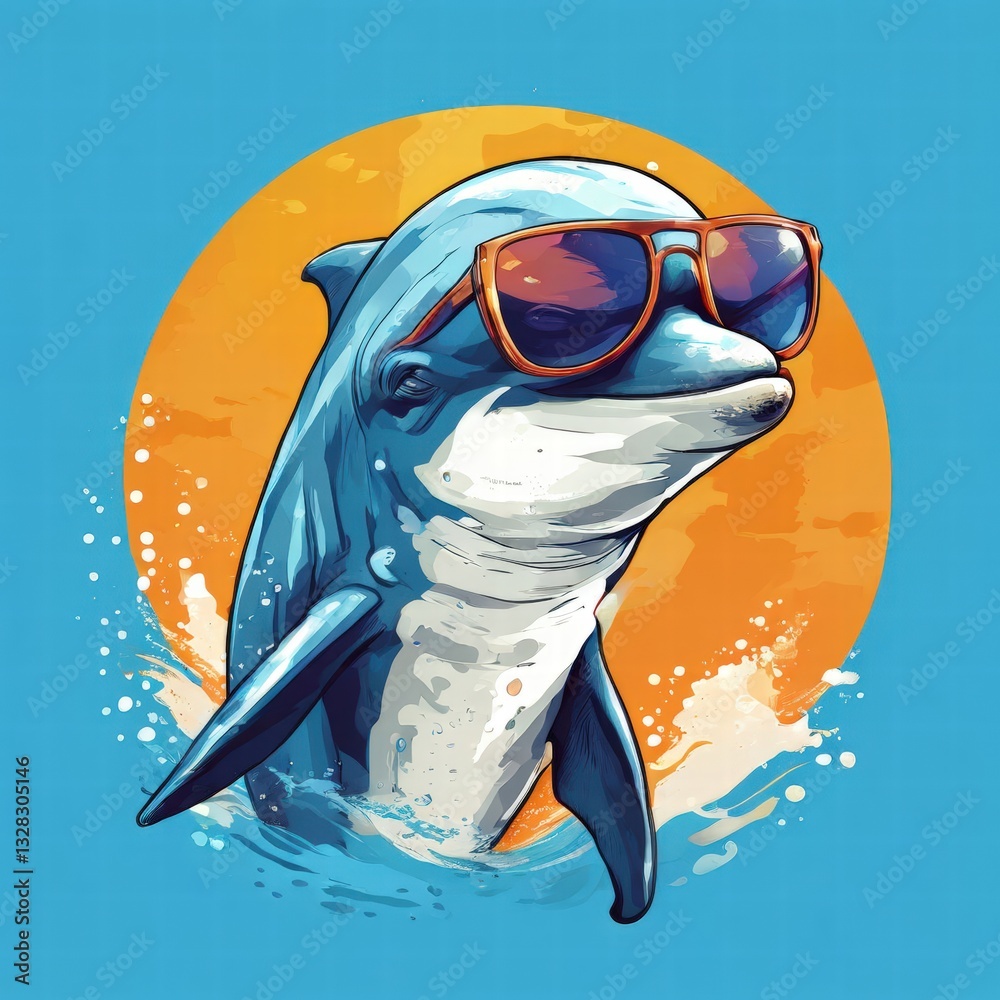 Naklejka premium an AI Image Generator, Playful Dolphin Wearing Sunglasses on a Bright
