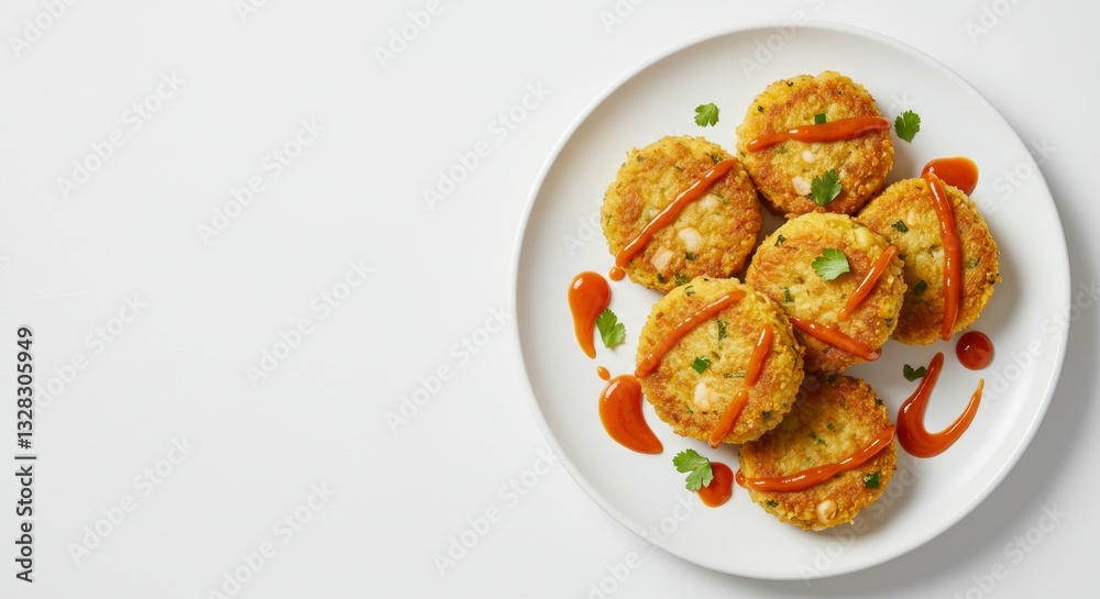 Delicious Quinoa Fritters with Spicy Sauce Overhead Shot Food Photography Delicious Quinoa Fritters with Spicy Sauce Overhead Shot Food Photography