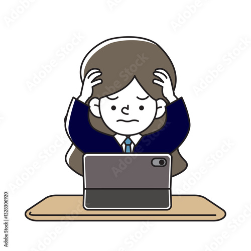 タブレット端末で学習をする子供のベクターイラスト