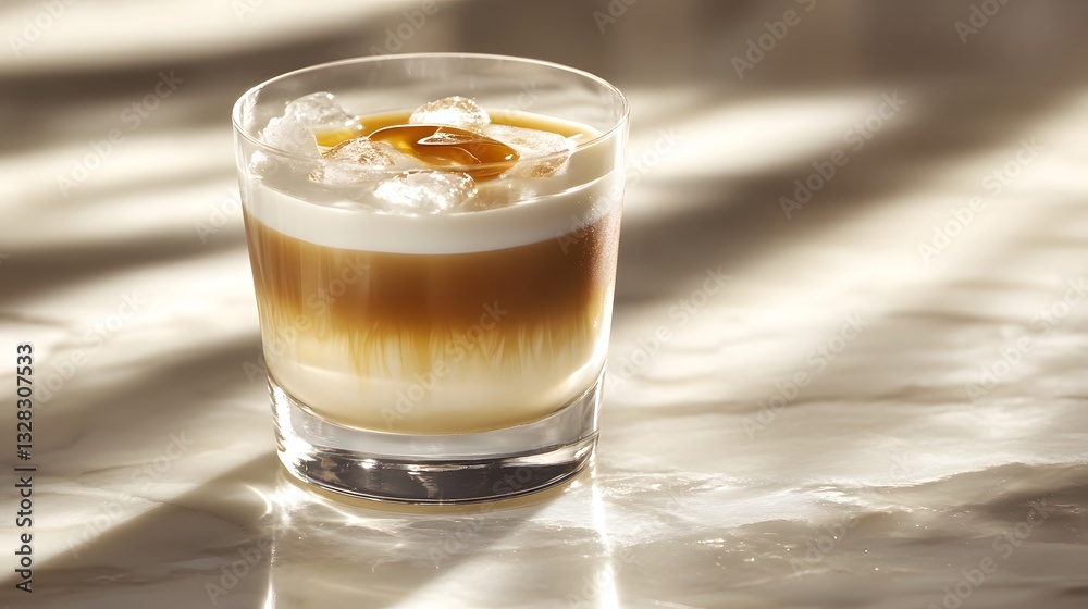A beautifully layered iced caramel macchiato
