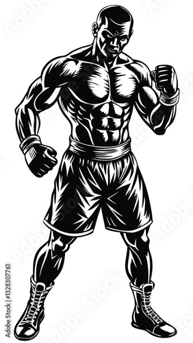 A black and white silhouette of a man in a boxing stance