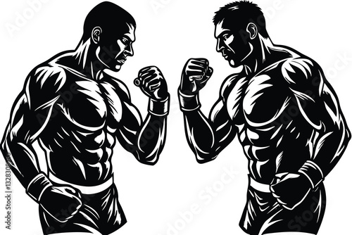 A black and white silhouette of a man in a boxing stance